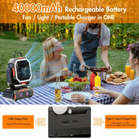 corlado | Wiederaufladbarer Campingventilator mit 40000mAh Akku & LED Laterne – F22