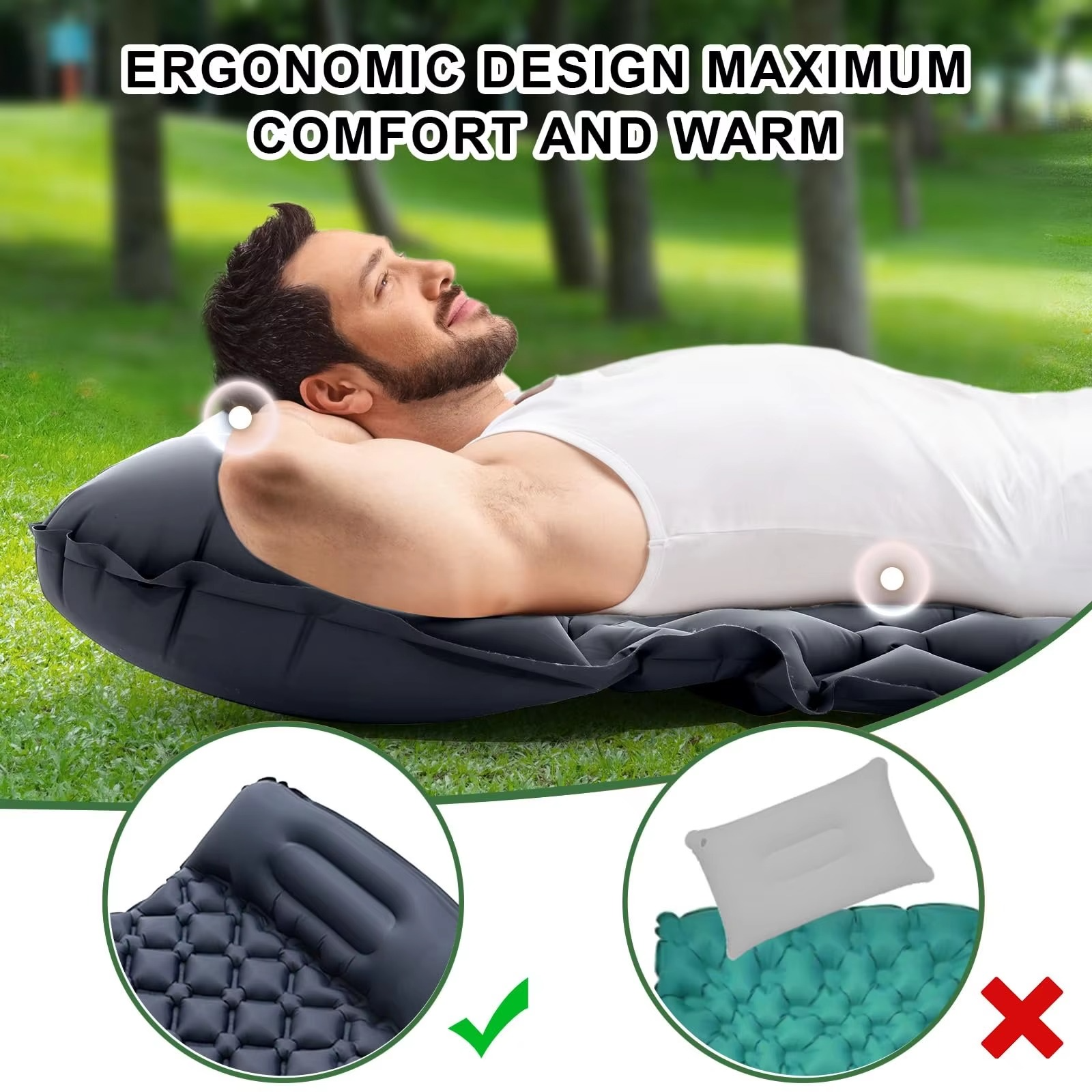 corlado | Ultra-Comfort Luftmatratze für Camping mit integriertem Kopfkissen und Pumpe