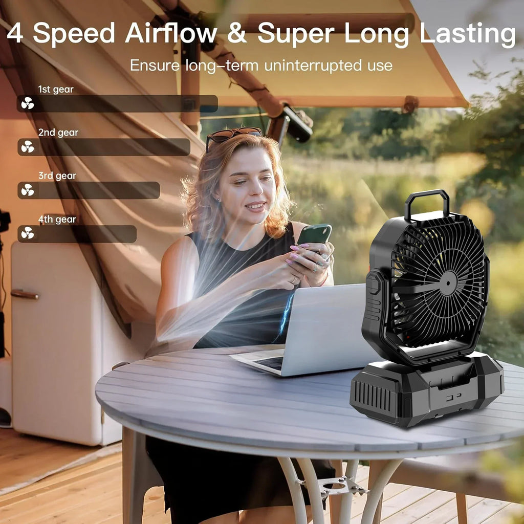 corlado | Wiederaufladbarer Campingventilator mit 40000mAh Akku & LED Laterne – F22