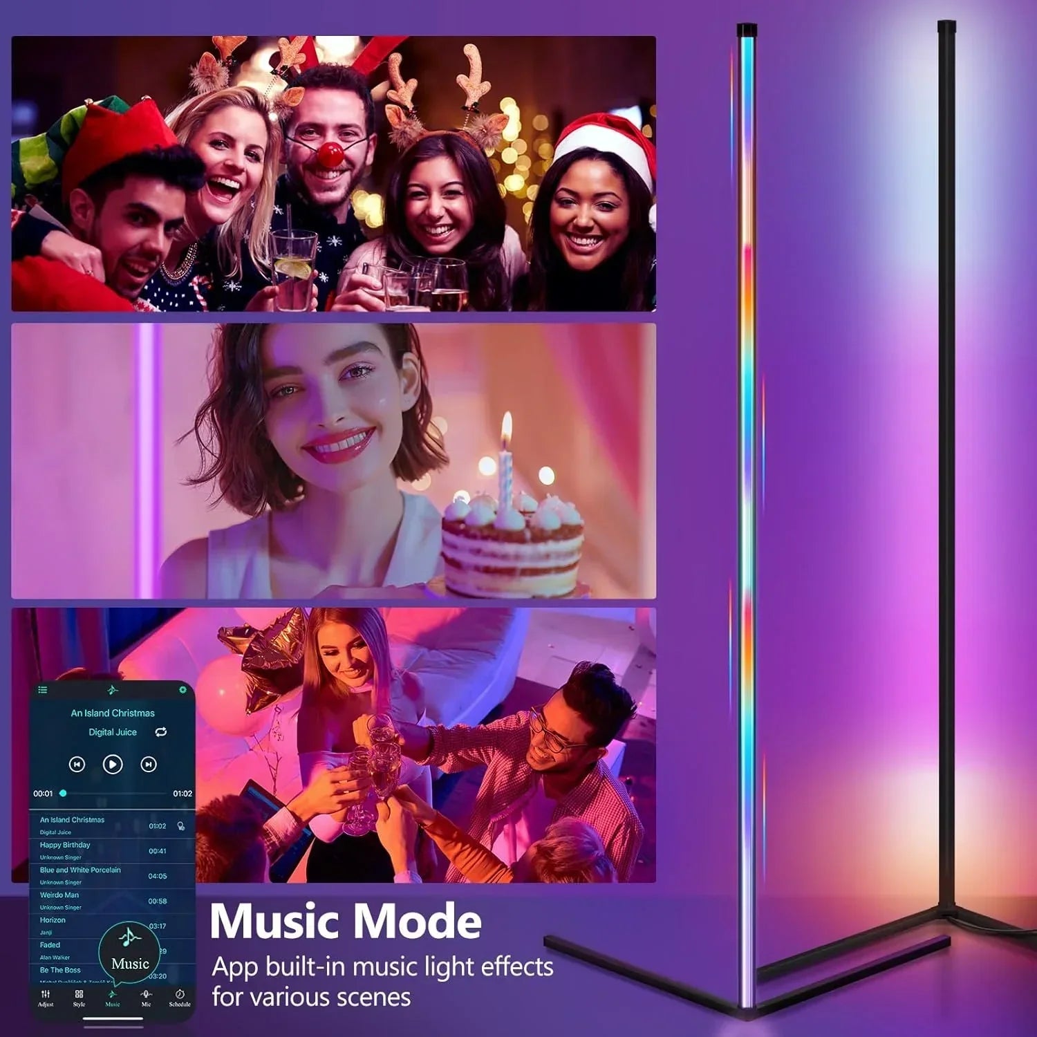 corlado | Smart RGB Traumfarbe Stehlampe – Musik-Synchronisations-LED-Stimmungslicht mit 16 Millionen Farben, APP & Fernsteuerung, moderne Stehleuchte
