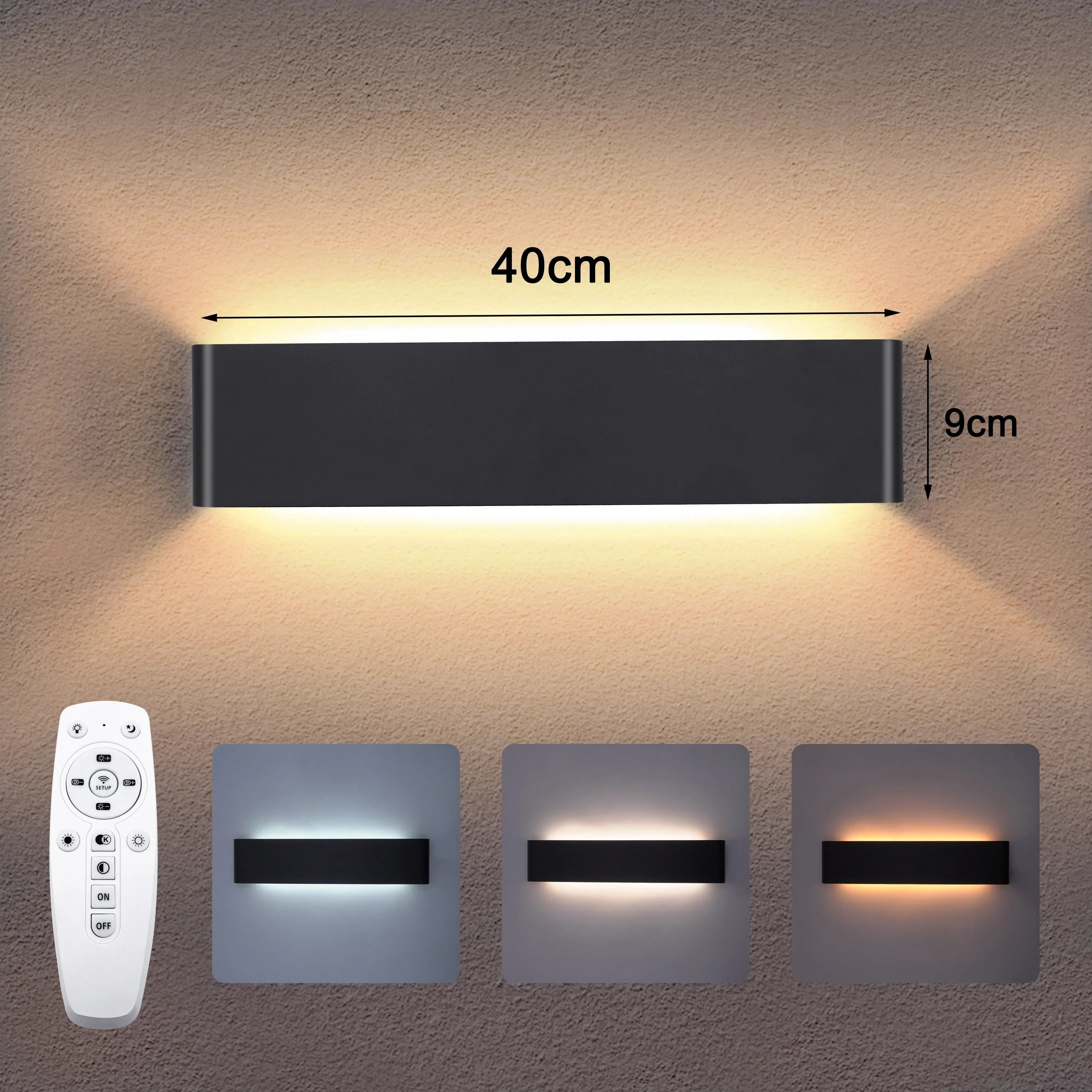 corlado | Moderne LED-Wandleuchte – 16W dimmbare Wandlampe mit Fernbedienung, Auf- und Ablichtung für Schlafzimmer, Wohnzimmer und Flur
