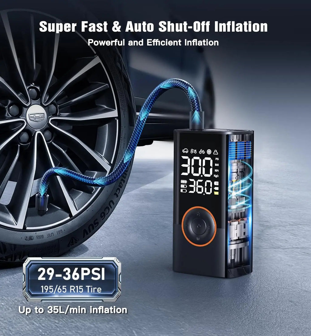 corlado™ Kabelloser Reifenfüllkompressor 150PSI, 4000mAh, LCD, USB-C