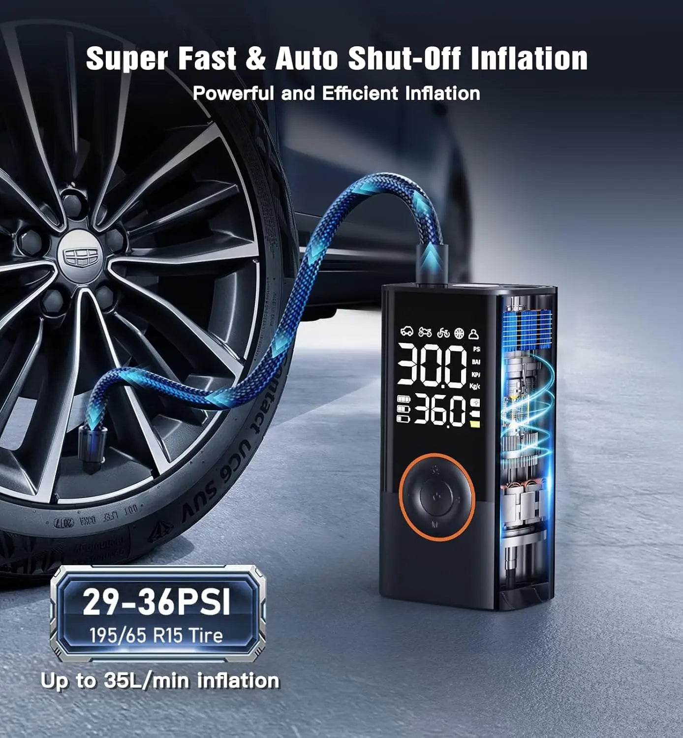 corlado™ Kabelloser Reifenfüllkompressor 150PSI, 4000mAh, LCD, USB-C