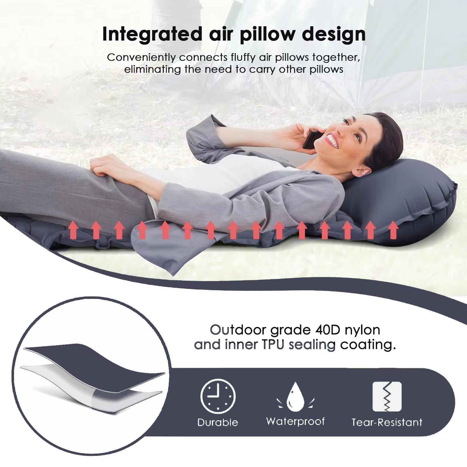 corlado | Ultra-Comfort Luftmatratze für Camping mit integriertem Kopfkissen und Pumpe