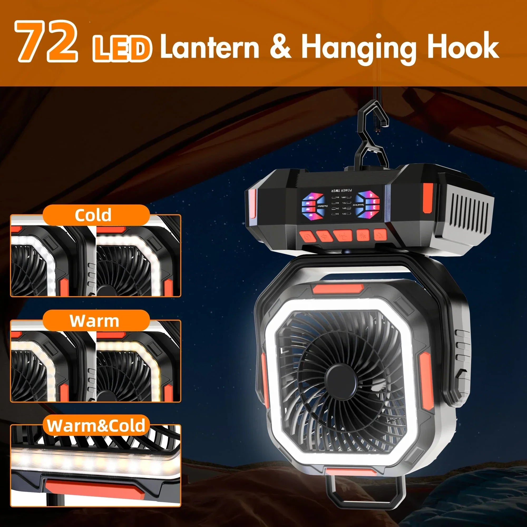 corlado | Wiederaufladbarer Campingventilator mit 40000mAh Akku & LED Laterne – F22