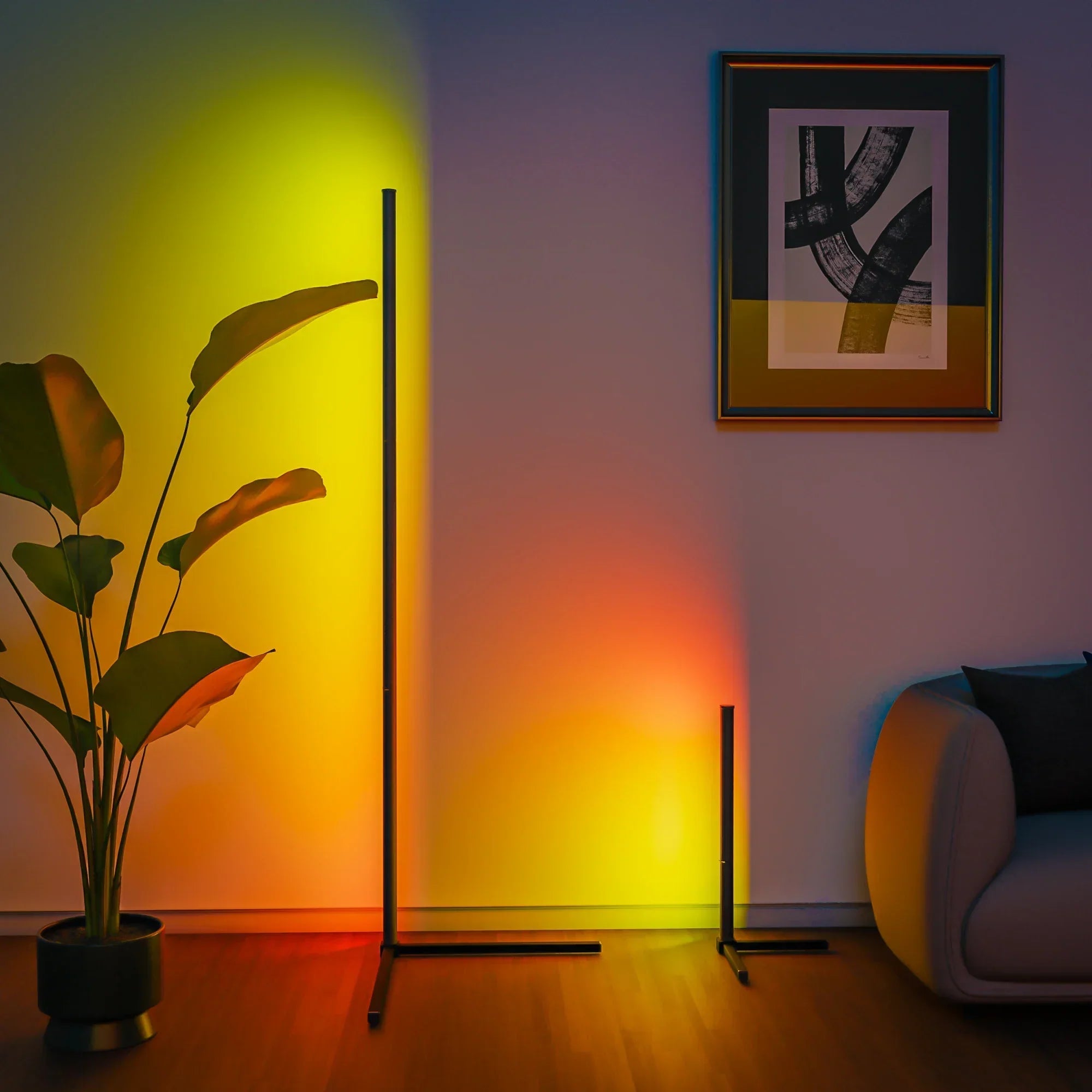 corlado | Smart RGB Traumfarbe Stehlampe – Musik-Synchronisations-LED-Stimmungslicht mit 16 Millionen Farben, APP & Fernsteuerung, moderne Stehleuchte