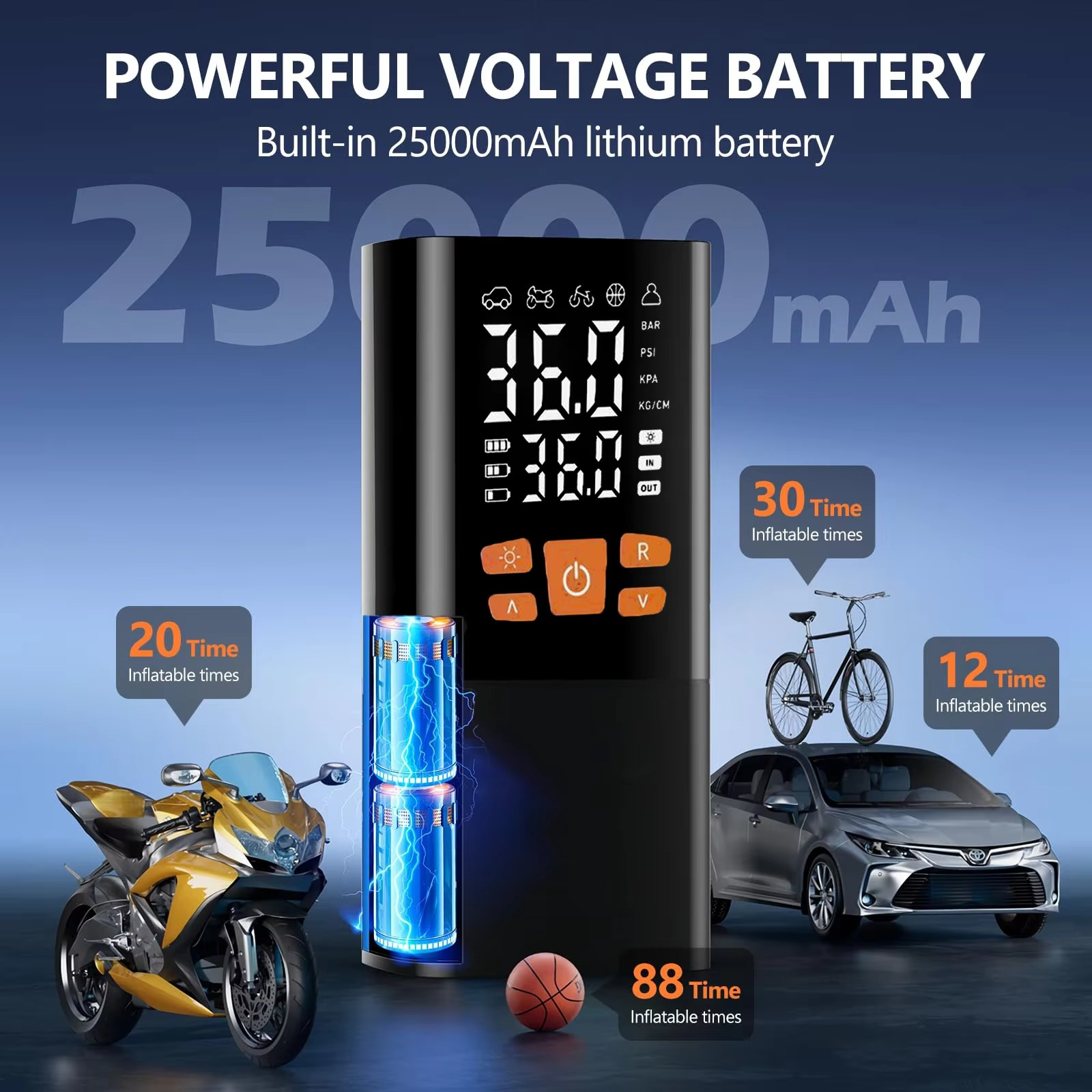 corlado | Tragbarer Reifenfüller Luftkompressor, 180 PSI Wiederaufladbare Pumpe mit 25000mAh Akku