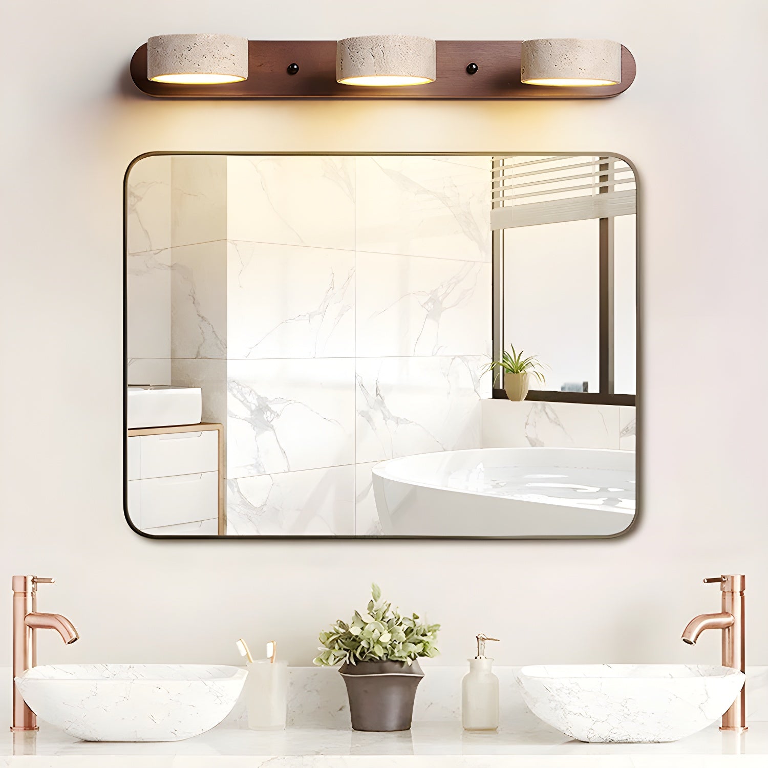 Travero Duo Wandleuchte – Modern, Doppelarm, Travertin-Optik