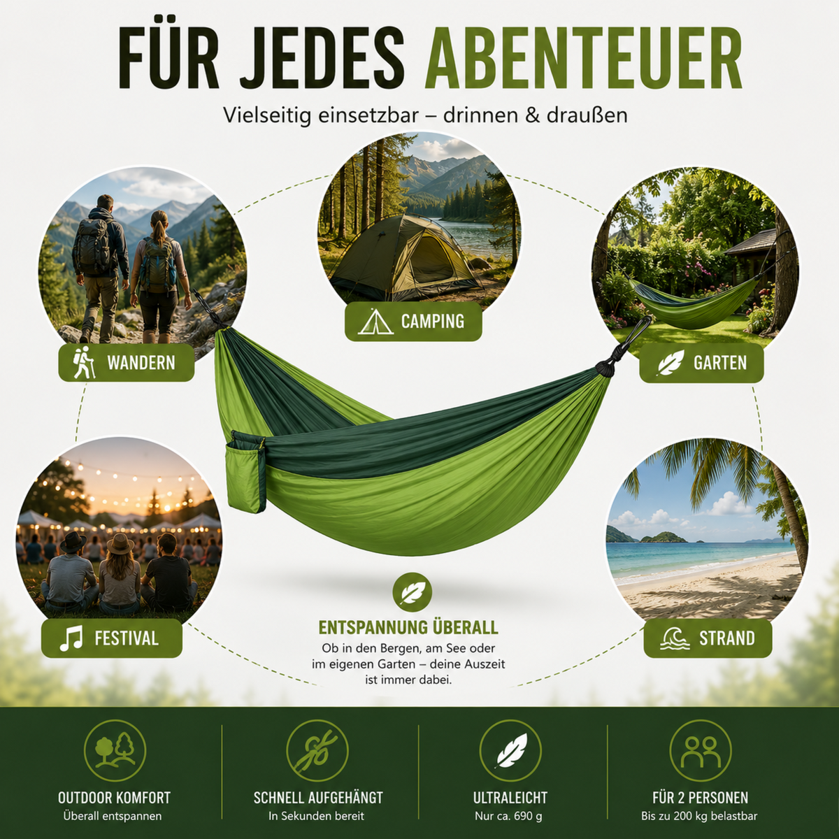 Ultraleichte Hängematte 2 Personen – SkyNest Duo