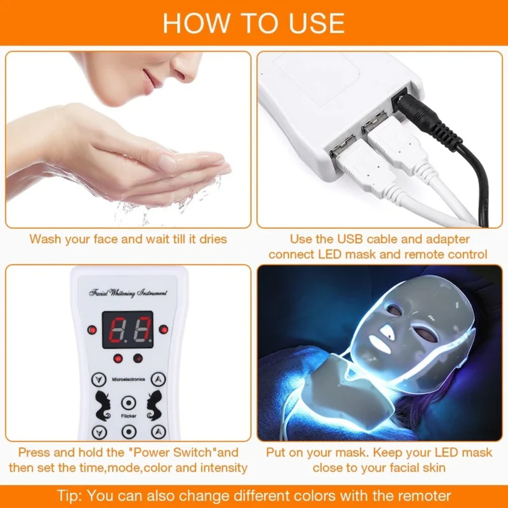 corlado | 7 Farben LED Photon Lichttherapie Maske - Gesichts- und Halsbehandlung