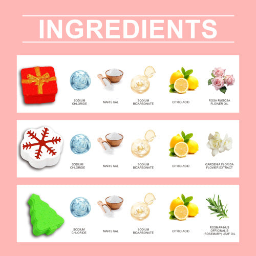 Weihnachts-Badebomben Geschenkset, Rose, Gardenie und Rosmarin
