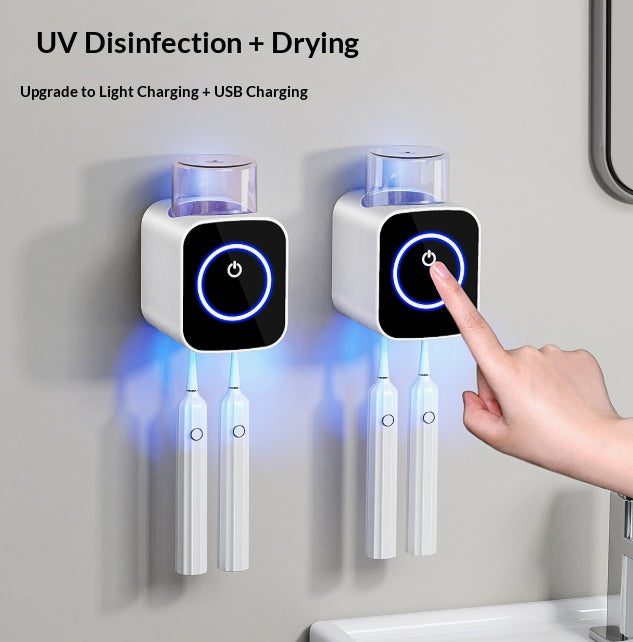 UV-C Zahnbürstenhalter mit Trocknungsfunktion und Becherablage