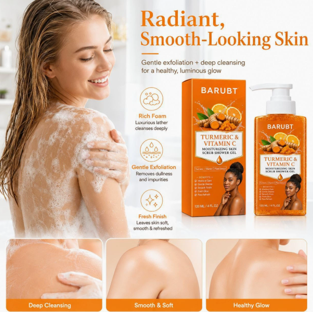 Kurkuma & Vitamin C Duschgel mit Peeling-Effekt, reichhaltiger Schaum