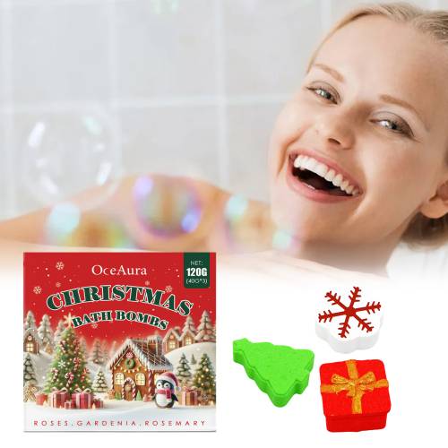 Weihnachts-Badebomben Geschenkset, Rose, Gardenie und Rosmarin