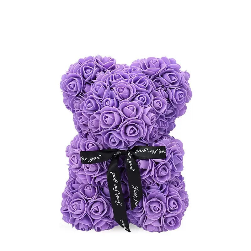Rosenbär als Valentinsgeschenk, Kunstblumen-Bär in vielen Farben