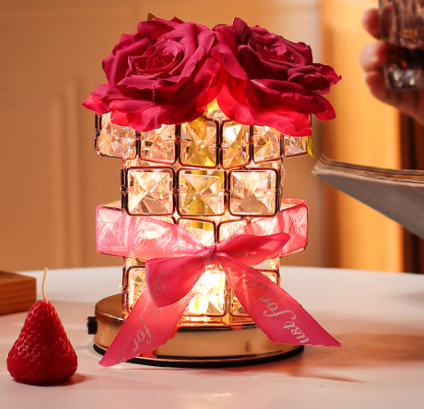 Rosen-Kristall-Nachttischlampe mit warmem Licht