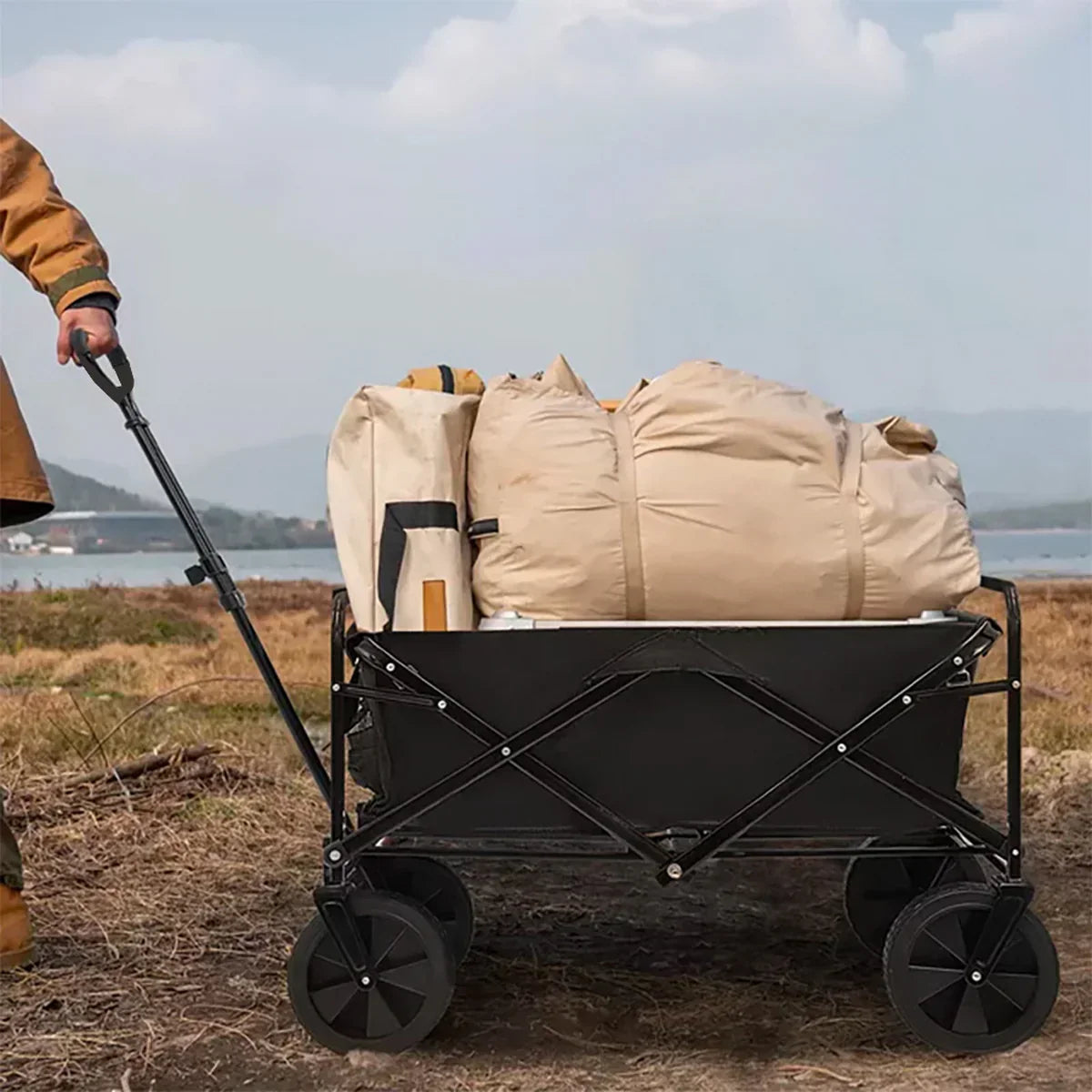 Faltbarer Gartenwagen, 150kg Traglast, Teleskopgriff, 360° Räder, Outdoor