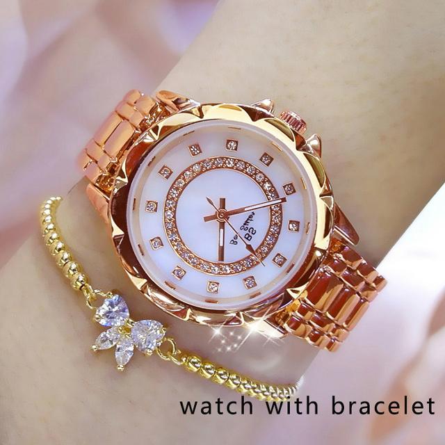 Women's Diamond Quartz Watch with Free Bracelet