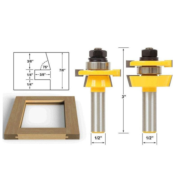 corlado® Rail & Stile Router Bit - Shaker - 2 Piece Set - 1/2" Shank