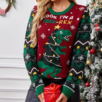 Damen Ugly Christmas Sweater, lustiger Dinosaurier Pullover